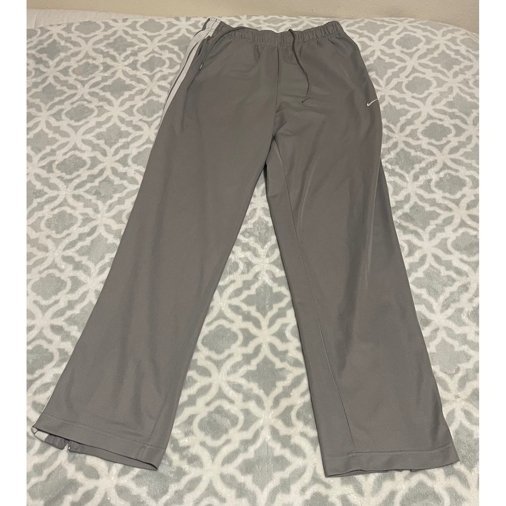 Nike Mens Grey Track Pants White Side Stripe Ankle Zip Athletic Large